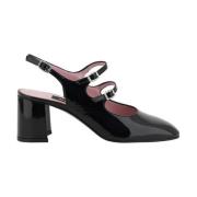 Leren Patent Amandel Teen Pumps met Bandjes Carel , Black , Dames