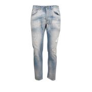 Lichtblauwe Distressed Katoenen Jeans Dondup , Blue , Heren