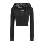 Logo Applique Cropped Cotton Hoodie Diesel , Black , Dames