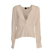 Elegante Gekruiste V-hals Lange Mouw Blouse Pinko , White , Dames