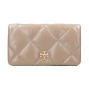 Gewatteerde Leren Portemonnee met Dubbel T Logo Tory Burch , Beige , D...