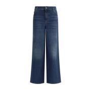 Wijde Pijp Leren Patch Jeans Chloé , Blue , Dames