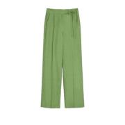 Linnen en Viscose Wijde Pijp Broek Pennyblack , Green , Dames