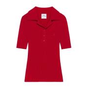 Rode T-shirt met Logo Applicatie Courrèges , Red , Dames