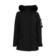 Gerecyclede Dons Parka met Vos Bont Peuterey , Black , Dames