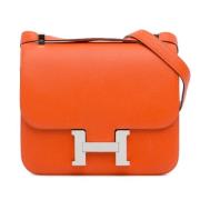 Pre-owned Leather shoulder-bags Hermès Vintage , Orange , Dames