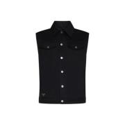 Mouwloos Denimvest 100% Katoen Prada , Black , Heren