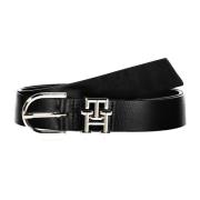 Leren Riem met Metalen Logogesp Tommy Hilfiger , Black , Dames