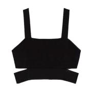 Gebreide Crop Top met Zijuitsparingen Twinset , Black , Dames