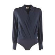 Georgette Jacquard Crossed Neck Blouse Elisabetta Franchi , Blue , Dam...