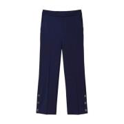 Viscose Cropped Broek met Metalen Knopen Twinset , Blue , Dames