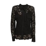 Bloemen Viscose Shirt met Neklint Twinset , Black , Dames