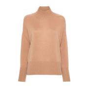 Mockneck Sweater 5GG Flat Knit Allude , Brown , Dames