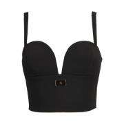 Stretch Crêpe Topbustier met Emaille Logo Elisabetta Franchi , Black ,...