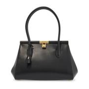 Elegante Zwarte Kalfsleren Handtas met Druksluiting Dolce & Gabbana , ...