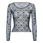 Mesh Crescent Moon Crop Top Marine Serre , Blue , Dames