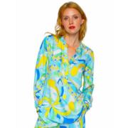 Gele blouse met blauwe sjaal Emily Van den Bergh , Multicolor , Dames