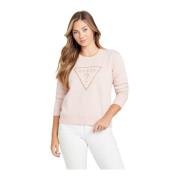 Roses Logo Strass Longsleeve Tee Guess , Pink , Dames