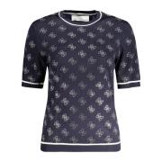 Blauwe Dames Geborduurde Top met Korte Mouwen Guess , Blue , Dames