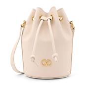 Leren Bucket Bag met VLogo Detail Valentino Garavani , Beige , Dames