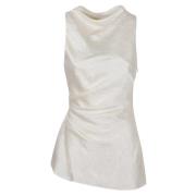 Gerimpelde Satijnen Top voor Vrouwen Alexander McQueen , Beige , Dames