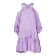 Zijden en katoenen jurk met open schouders Semicouture , Purple , Dame...