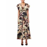 Pruim Groene Bloemen Zijden Lange Jurk Paul Smith , Multicolor , Dames