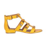 Studded Leren Sandalen Ronde Neus Via Roma 15 , Yellow , Dames