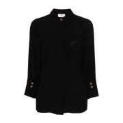 Zwarte viscose shirt met logo borduurwerk Elisabetta Franchi , Black ,...