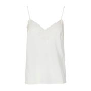 Crepe en kant V-hals top Jucca , White , Dames