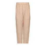 Rechte crepon broek met elastische taille Tela , Beige , Dames