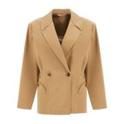 Beige Katoenen Double-Breasted Blazer Blazé Milano , Beige , Dames