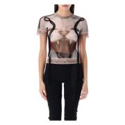 Kattenprint Mesh T-shirt Ottolinger , Multicolor , Dames