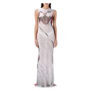 Kattenprint Maxi Mesh Jurk Ottolinger , White , Dames