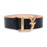 Zwart en Goud Leren Riem Dsquared2 , Black , Dames