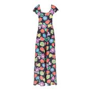 Gedrukte Maxi Jurk met Ronde Hals Moschino , Multicolor , Dames