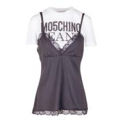 Slim Fit T-shirt met Kantinzet Moschino , Black , Dames