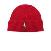 Rode Geribbelde Wol Beer Geborduurde Beanie Polo Ralph Lauren , Red , ...