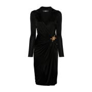 Zwarte Viscose Midi Jurk met Medusa Plaque Versace , Black , Dames