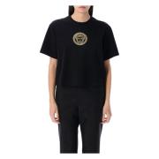 Zwart Goud Medusa Crop T-Shirt Versace , Black , Dames