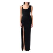 Zwarte Satijnen Gedrapeerde Gown Medusa '95 Versace , Black , Dames