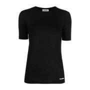 Zwarte Katoenen T-shirt met Kort Logo Jil Sander , Black , Dames