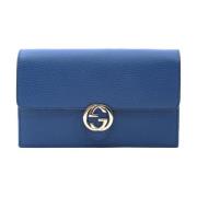 Blauw Leren Kettingportemonnee Gucci , Blue , Dames