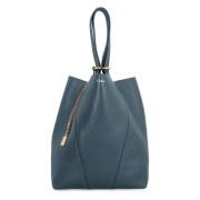 Leren Tote Tas met Logo Charms Chloé , Blue , Dames