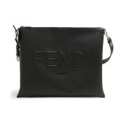 Zwarte Leren Schoudertas Fendi , Black , Heren