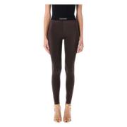 Bruine Glanzende Jersey Signature Leggings Tom Ford , Brown , Dames