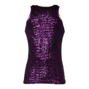 Paarse Paillet Mouwloze Top Dolce & Gabbana , Purple , Dames