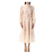 Bloemen Crush Buttoned Midi Jurk Zimmermann , Beige , Dames