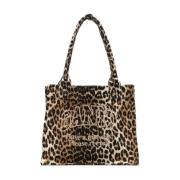 Luipaardprint Katoenen Tote Tas Ganni , Multicolor , Dames