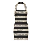 Jacquard halternek jurk met lintmotief Balmain , Black , Dames